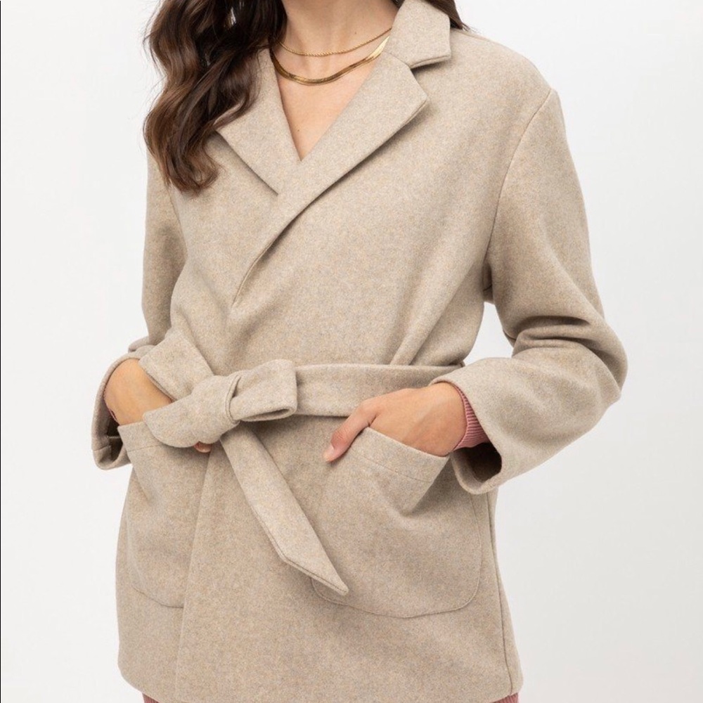 New Tan Belted Women’s Fleece Pea Coat - Picture 1 of 4